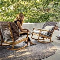Contemporary PE Rattan Chairs Teak Wood Rocking Chair Set Outdoor Customized Furniture