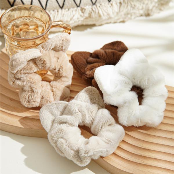 Warm winter fur cashmere cloth curly hair scrunchie lady girls simple cat ear hair band with elastic head rope