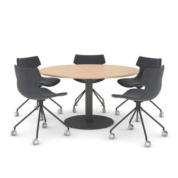 Mesa de reunião redonda de 80 cm preta para sala de reuniões com perna de metal preto