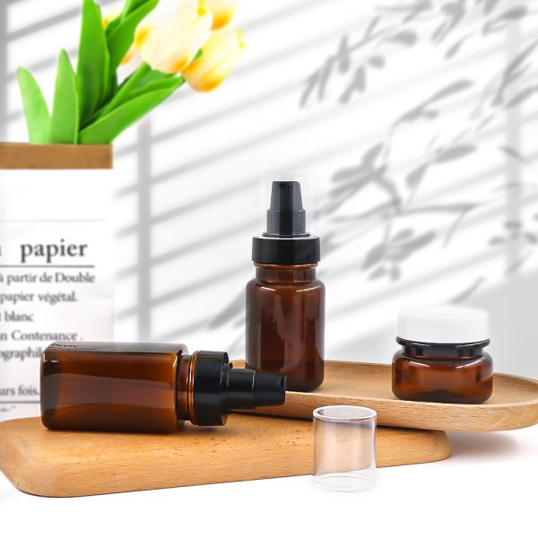 Amber Plastic Pharmaceutical Cosmetic Bottle Set - Customizable Eco-friendly Recyclable with Light Protection