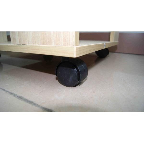 Economic Home Wooden Book Rack Three Panels Hollow Design With 4 Wheels