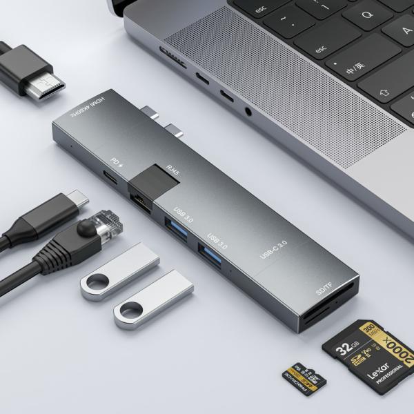 Hub multiport 8 en 2 pour MacBook Air Pro avec double USB C compatible Thunderbolt
