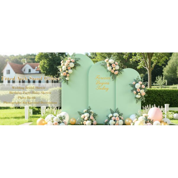 Sage Green Wedding Arch Backdrop Covers 3 Piece, Round Top Cover For Birthday Party Ceremony