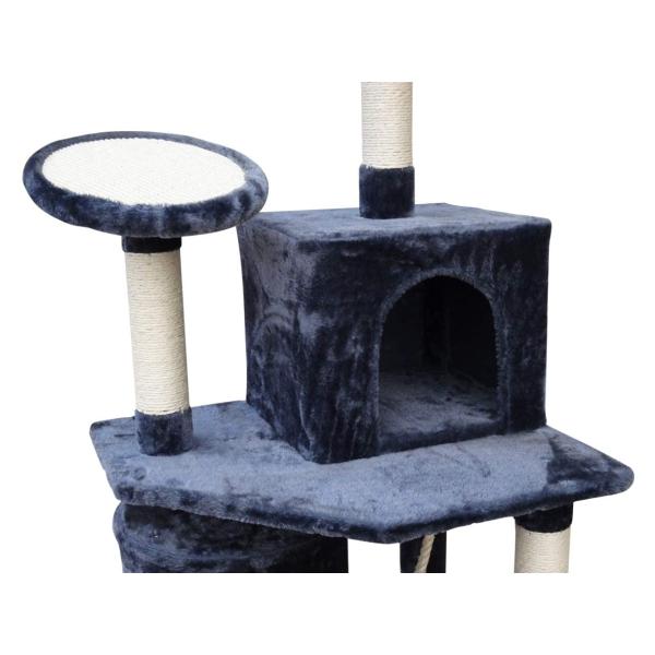 Living Room Furniture Dark Grey 4 Platforms 64 Inches Cat Tree With 2 Bed Cubes Play House