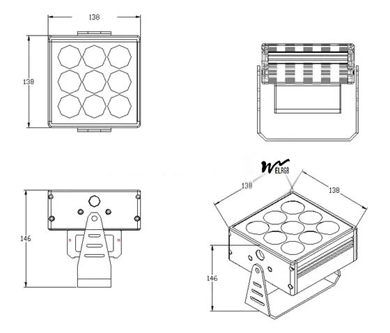 Luz de trabajo exterior de proyección remota Iluminación de lavado de paredes exterior