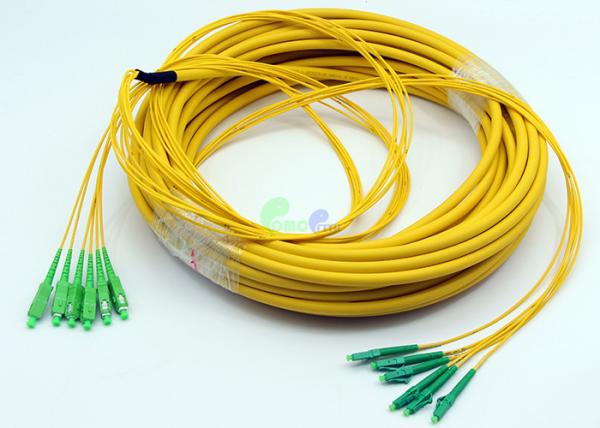 6F Fiber Optic Patch Cables LC APC - SC APC OS2 9 / 125 Breakout 2mm tails LSZH Yellow 20M Low loss 0.2dB