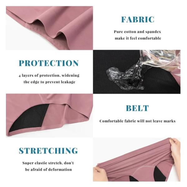 Mid Waist Breathable Period Panties For Teenagers 4 Layers Menstrual Seamless