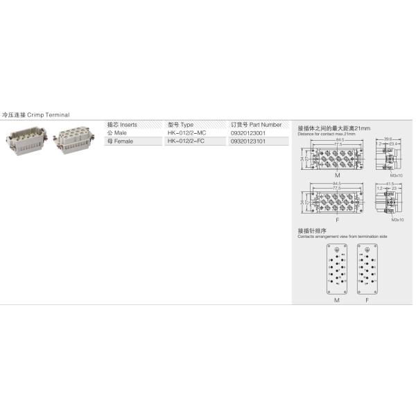 Industrial Heavy Duty Electrical Connectors , HK - 012 / 2 690V / 250V 14 Pin Connector