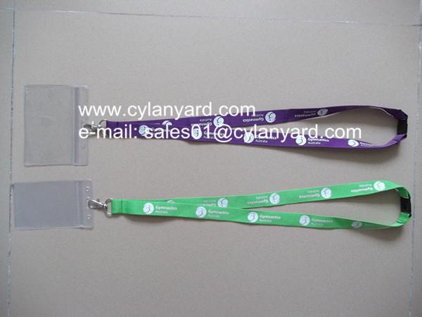 Dyed polyester neck ribbon with id card sleeve and printed logo,