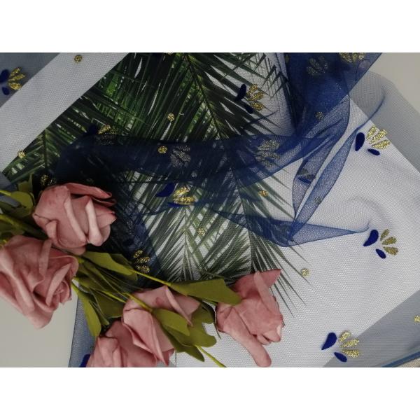 Королевская голубая металлическая собираннсяая ткань сетки Тюль яркого блеска шнурка напечатанная фольгой