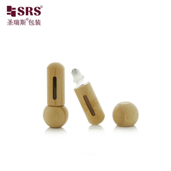 BG-5ML Cute Mini Portable Round Bottom And Round Cap Bamboo Roller Steel Ball Bottle For Essential Oil Perfume