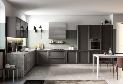 L Shaped Melamine Kitchen Cabinet Modern Dark Grey Kitchen Cabinets Customized