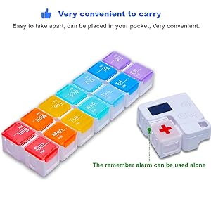 7 Day Medicine Pill Organizer, 4 Reminder Alarms, Loud Sound, 14 Large Compartments, Large Screen, Moisture-Proof, Travel Weekly/Daily Pill Box/Organizer/Case/Container/Dispenser, AM/PM 2 Times A Day