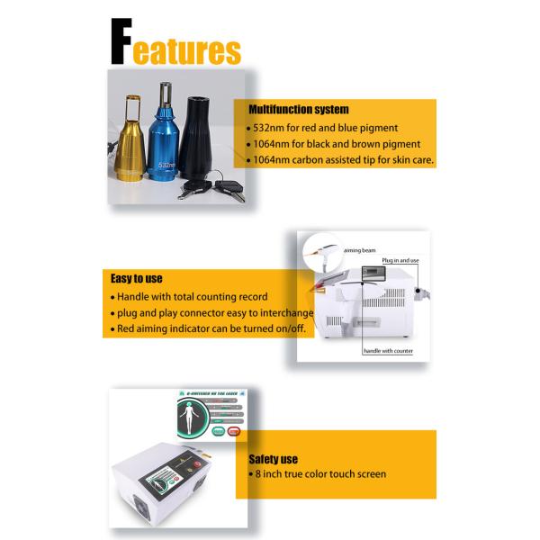 500 Вт Q переключенная лазерная машина для удаления татуировок / Nd Yag Laser с 8ns импульсным автоматическим водяным охлаждением