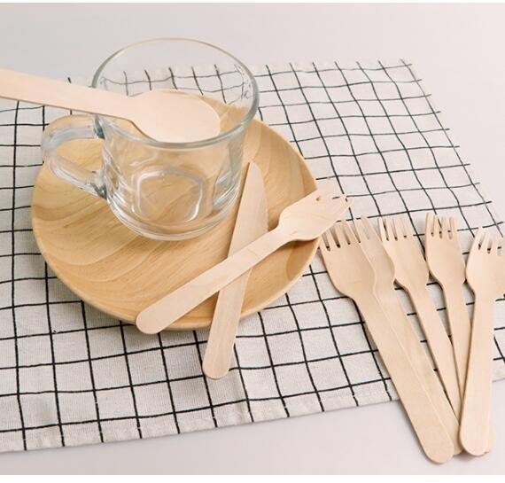 Grupos de empacotamento de papel descartáveis de madeira da cutelaria da colher da forquilha dos acessórios 14cm 16.5cm Kinife