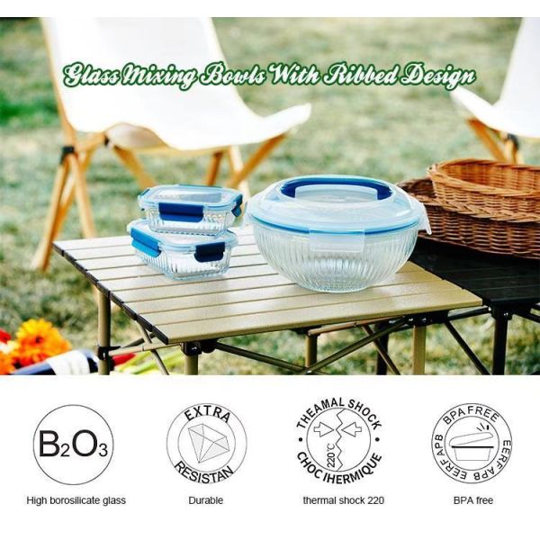 IKOO Borosilicate Glass Mixing Bowl 500ml-3500ml with PE Lid