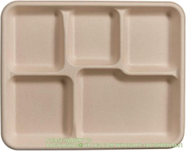 Compostable 6 Compartment Plates, 90 Pack Compartment Paper Plate, 12.5 * 8.6 inch Disposable School Lunch Trays