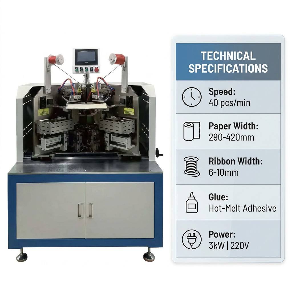 Dual Workstation Ribbon Fixing Machine Using Hot-Melt PSA For Firm Certificate Bonding