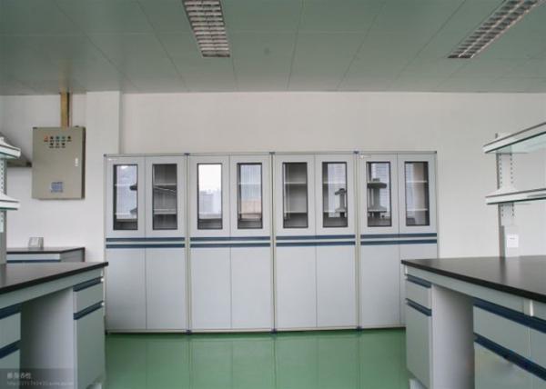 Adjustable Hospital Lab Furniture , Grey / Blue Wood Reagent Storage Cabinet