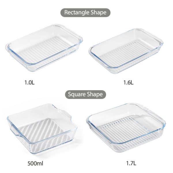 IKOO Elegant Design Glass Baking Dish with High Borosilicate Glass and 500ml 1000ml 1600ml Capacity for Oven Microwave Freezer