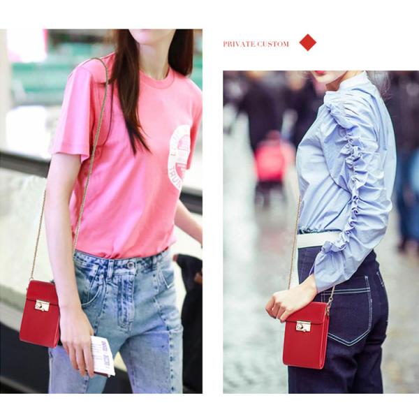 2019 new fashion Korean version of versatile vertical slant body mini bag PU leather chain mobile phone bag