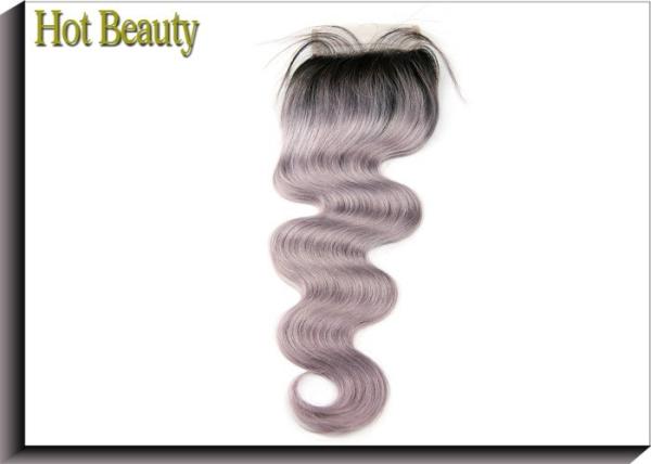 Body Wave Human Hair Lace Closure Grey Color 4 Inch By 4 Inch Lace Size Swiss Lace Free Part