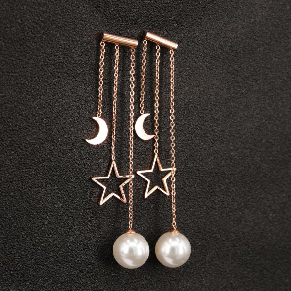 Fashion jewelry moon star hanging pearl earring rose gold stud earring sets