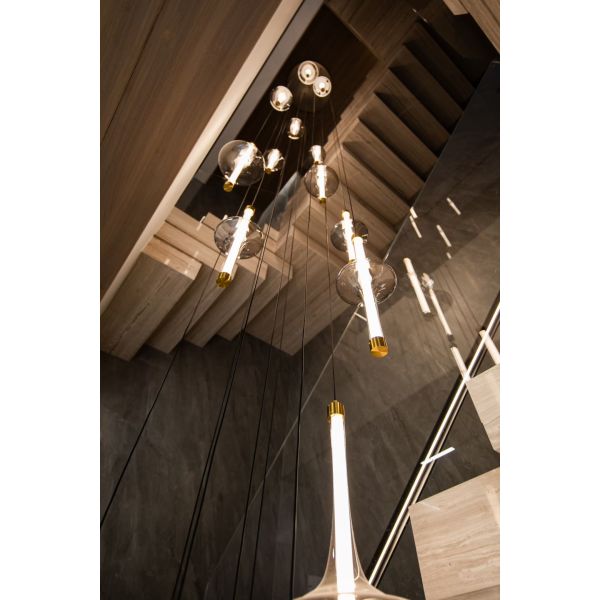 Nordic Modern LED Pendant Light Home Indoor Bedroom Background Ceiling Lamp Long Tube Crystal Glass Hanging Chandelier