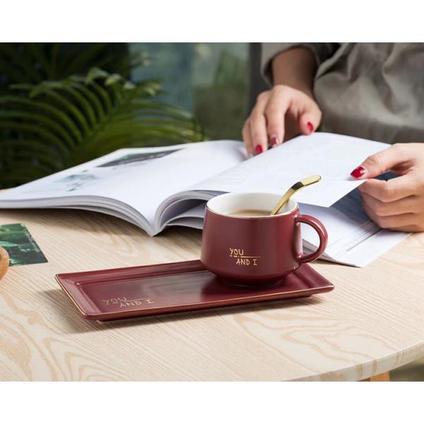 Unique Luxury Breakfast Ceramic Coffee Cup With Square Saucer And Spoon