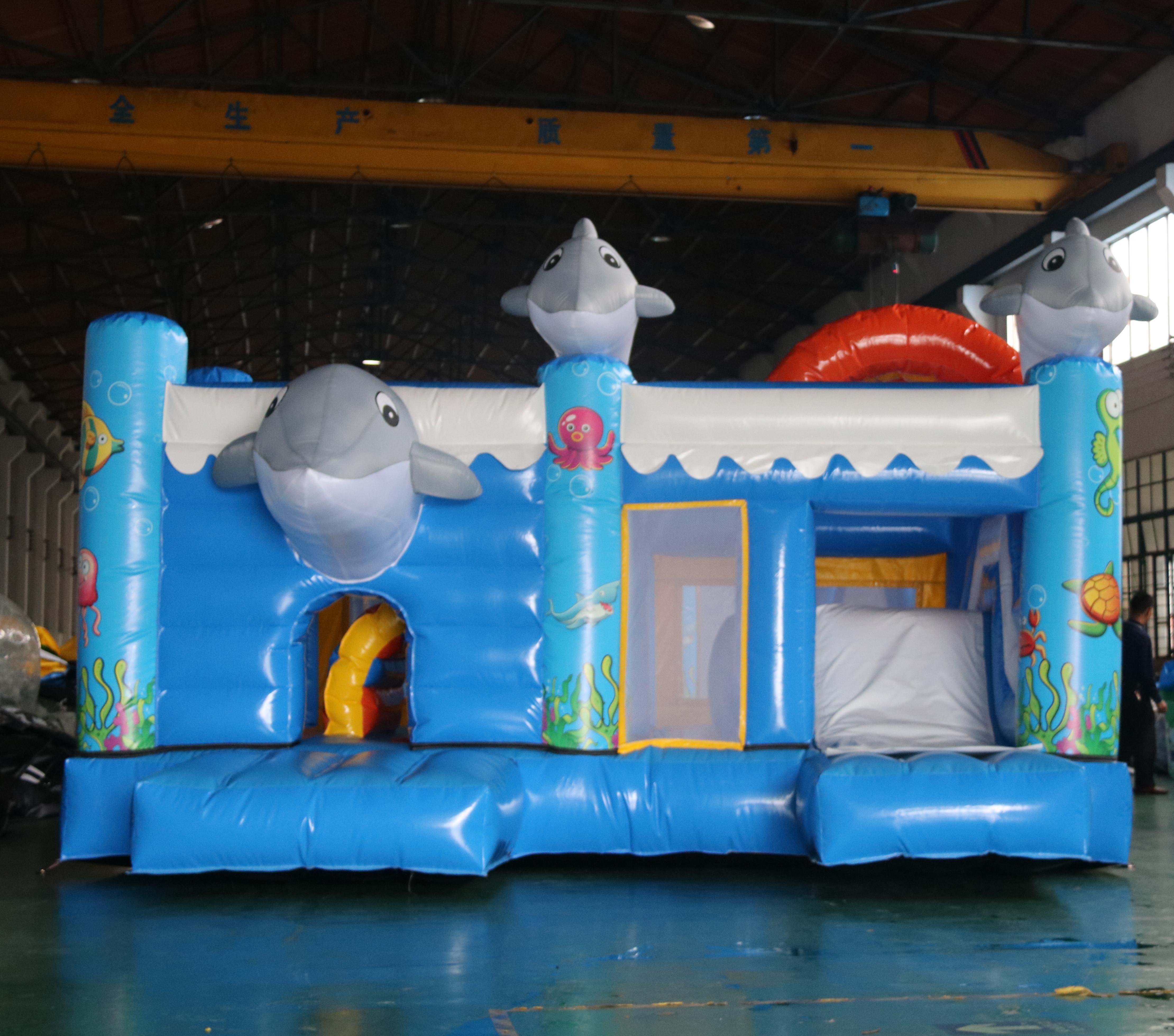 Commercial Popular Cartoon Inflatable Jumping Castle Cute Dolphin Bounce Castle Bounce House for Kids