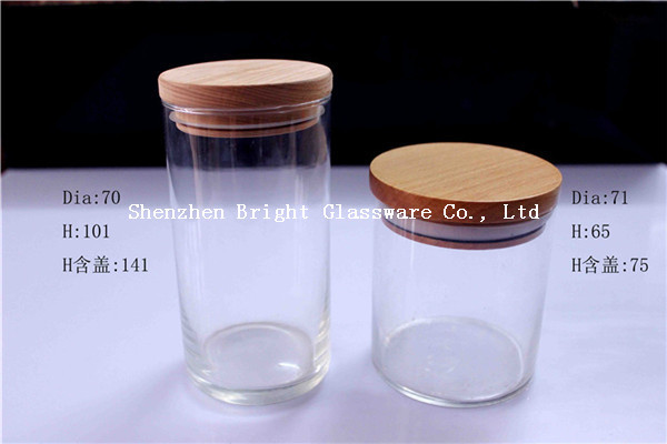 blown glass candle holder with wooden lid, hurricane glass