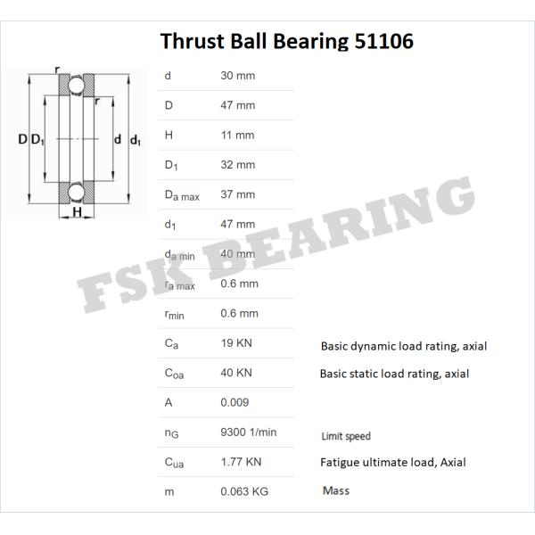 Small Size 51106 51107 51108 Thrust Ball Bearings Single Direction Brass Cage / Iron Cage