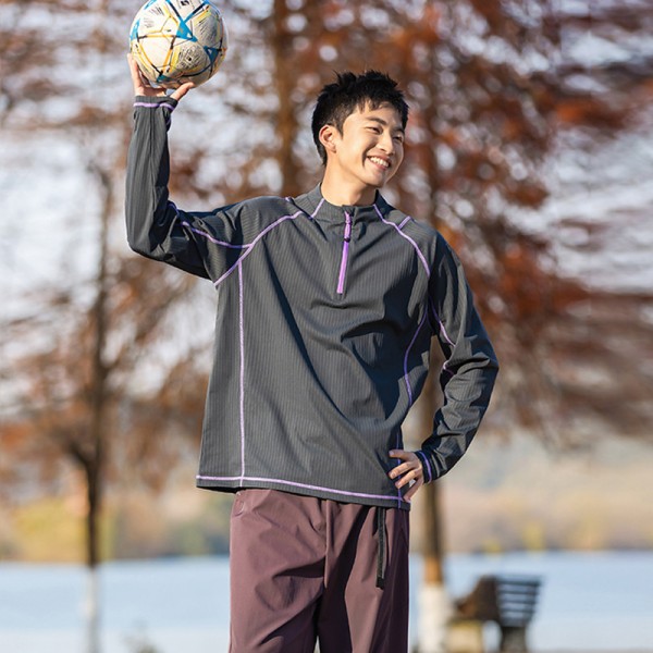 Half Zip Stand Collar Quick Dry Cycling Long Sleeve Knit Top, Custom OEM ODM Sport Tee
