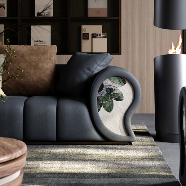 Italian Leather Light Luxury Sofa Set Modern Designer Simple Curved New Import for Villa Living Room Sponge Filling Material
