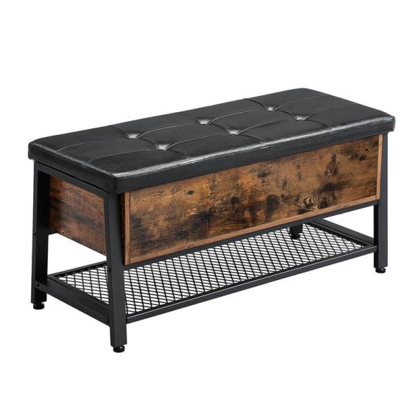 Faux Leather Storage Bench, Shoe Bench with Cushion, Industrial Shoe Rack, Storage Shoe Bench, ULSB47BX