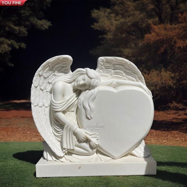 Outdoor Natural White Sitting Angel Marble Statue Headstone