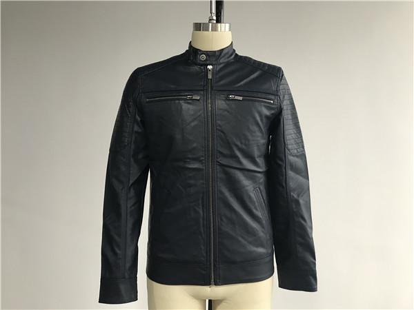 Navy Mens PU Jacket With Suede Detail ,  Faux Leather Biker Jacket TW73204