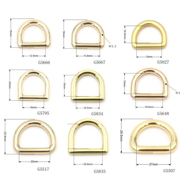Light Gold Plated Seamless Die Cast Metal Round Wire D Ring 20mm Bag Strap Connector Buckle