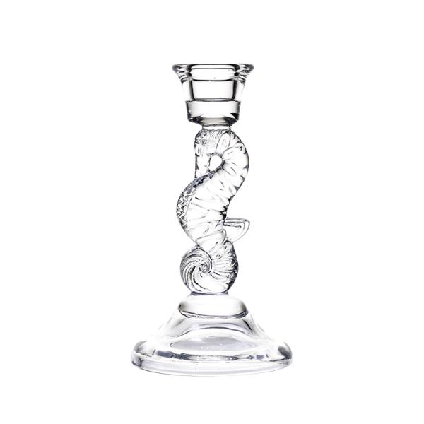 Hot sales customized Sea horse clear crystal glass candelabra candlestick holder