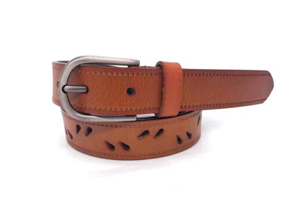 Hollow - Out Drop Shape Women's Fashion Leather Belts With Single Prong Buckle 110 CM Tan Color