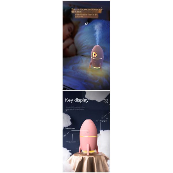 Mini Rocket Design USB Ultrasonic Aromatherapy Air Humidifier Heavy Fog For Home And Car