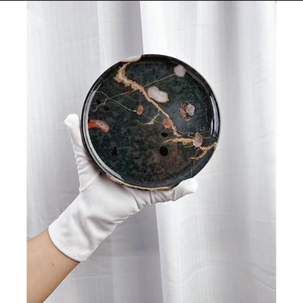 Luxury Round Marble Plate Plum Wearproof Blossom Jade Marble Tray