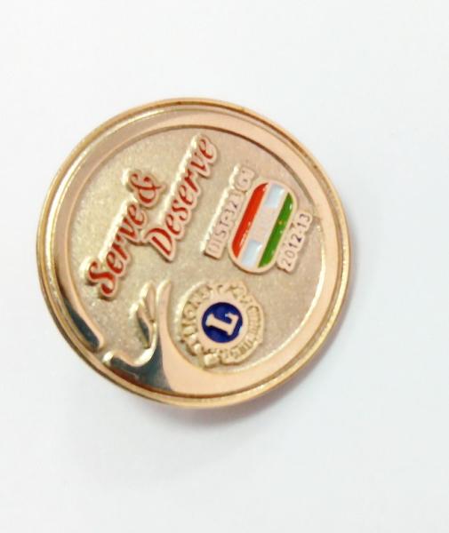 Brass stamped with soft enamel ,plating gold size 25mm dia , with butterfly clutch
