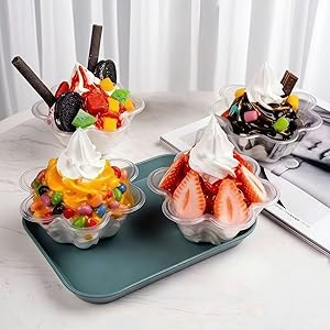 8 Oz Dessert Cups With Spoons, Pack Clear Plastic Small Party Serving Bowls For Sundae, Parfait, Fruit, Strawberry Shortcake, Disposable Snack Bowls Flower Shape