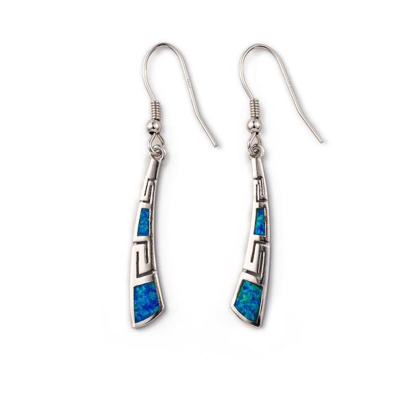 Bijoux bleus argentés sinueux d'Opal Dangle Earrings High Quality du feu de rétro clé grecque pour des femmes