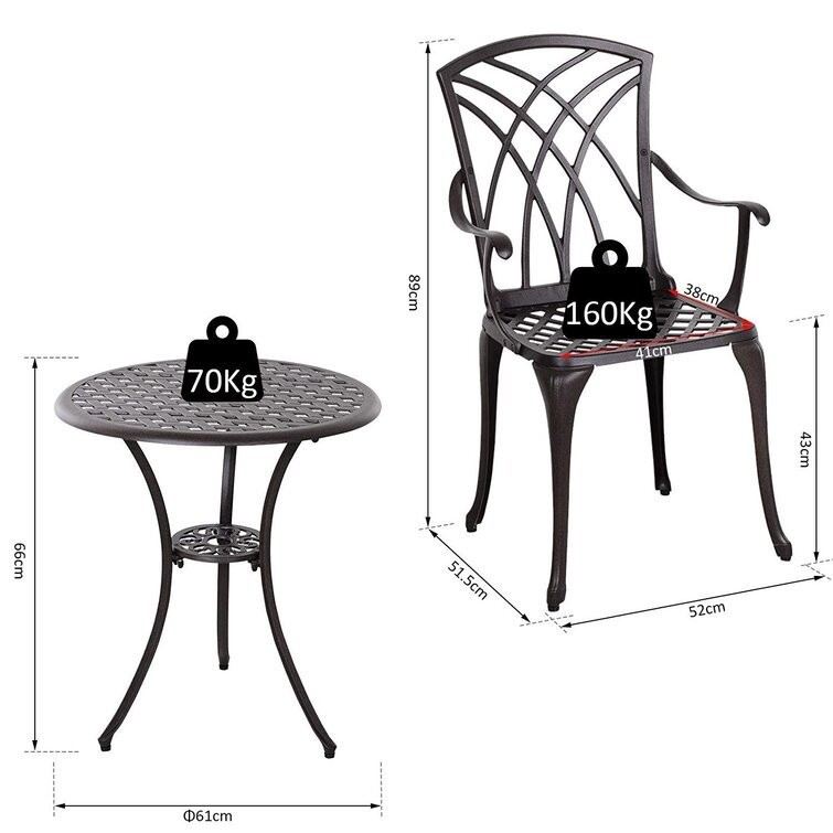 Cast Aluminum Balcony Furniture AJUNION 2 Seater Outdoor Bistro Set with Round Table