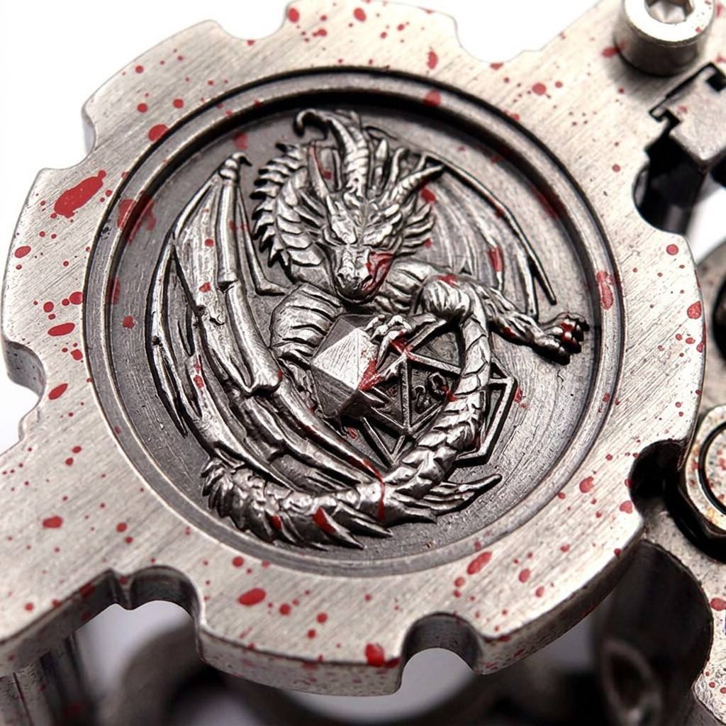 Antique Silver 374g Heavyweight Metal Dice Spinner with 3D Dragon Relief and Sliding Hidden Compartment for RPG Gear