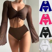 Cavité Abrasion-résistante de noir de l'Europe Asie des vêtements de bain des dames de mode élastique élevée en deux parties sexy de Blackless