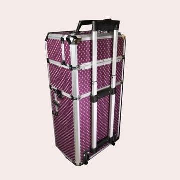 Black Lining Aluminium Trolley Case , Polka Dot Makeup Case With Shiny Metal Corners