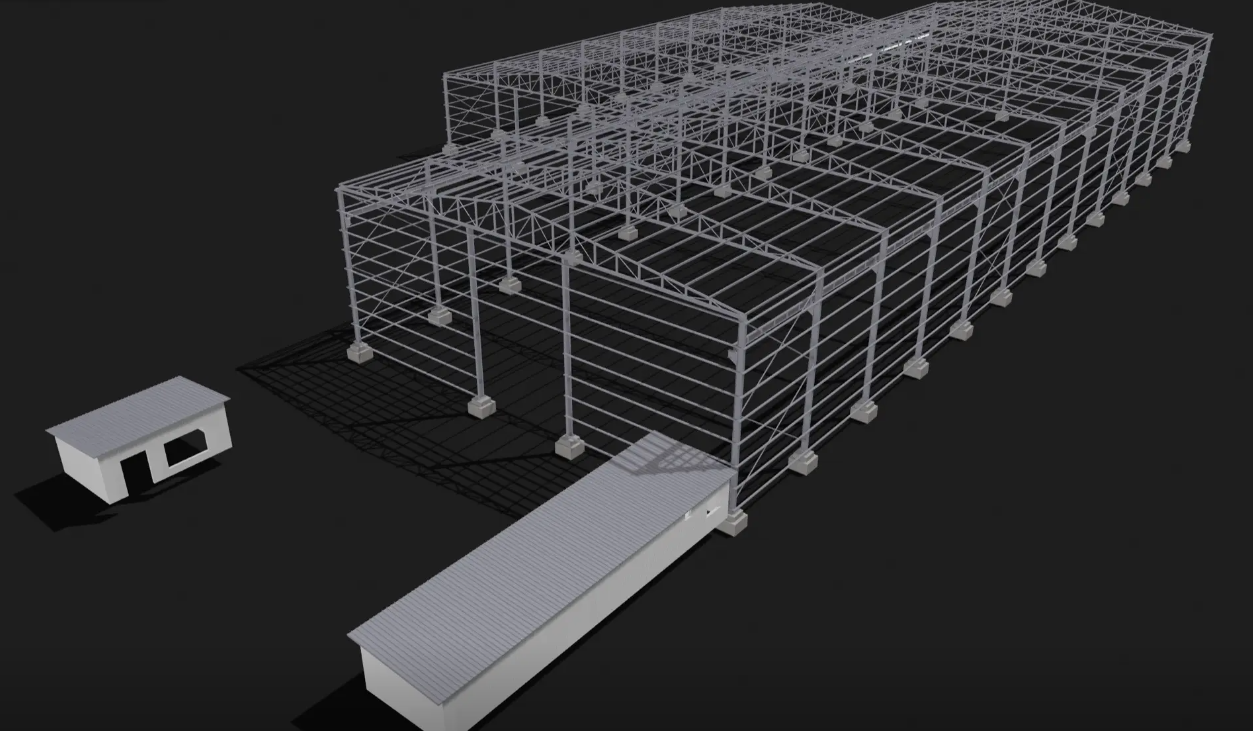 Large-span column-free space portal steel frame structure warehouse